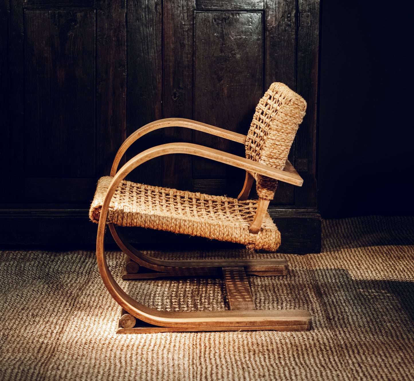 Audoux Minet braided rope armchair, Edition Vibo Vesoul, France, circa 1950