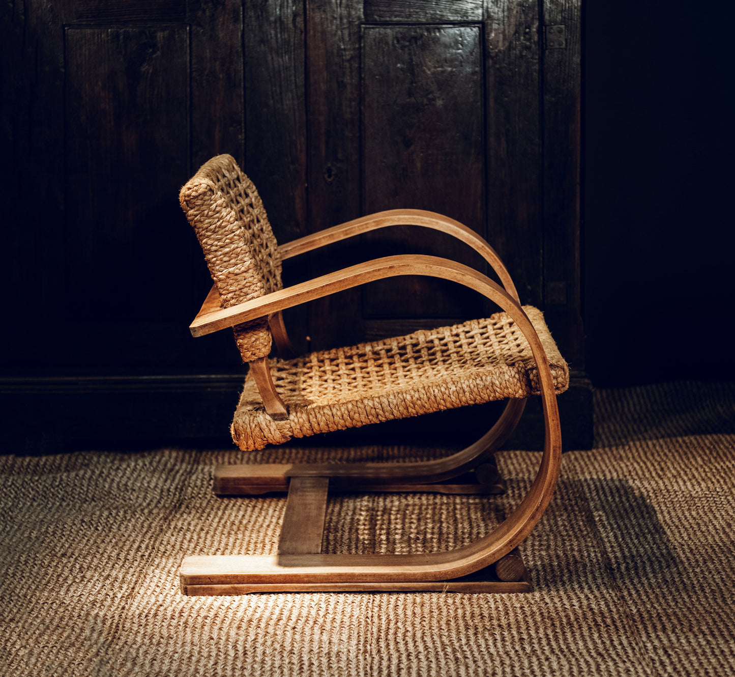 Audoux Minet braided rope armchair, Edition Vibo Vesoul, France, circa 1950