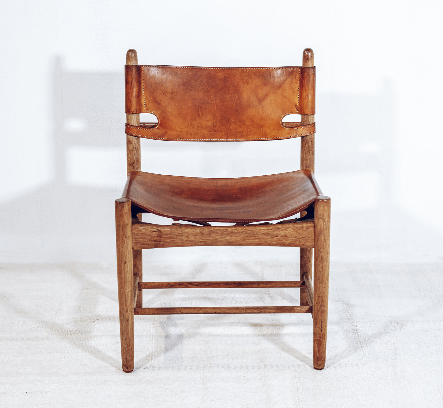 20th Century Borge Mogensen Oak Chair With Patinated Full Grain Leather