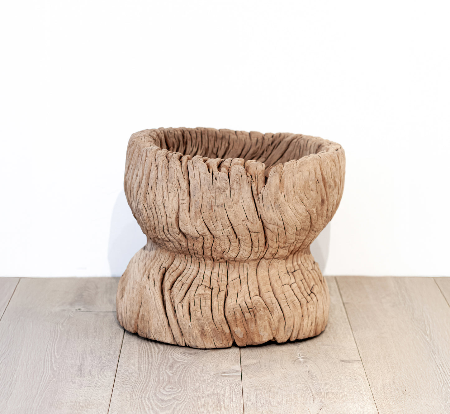 19th Century Japanese Wooden Mortar Vessel | Sculptural Organic Wabi-Sabi Vessel