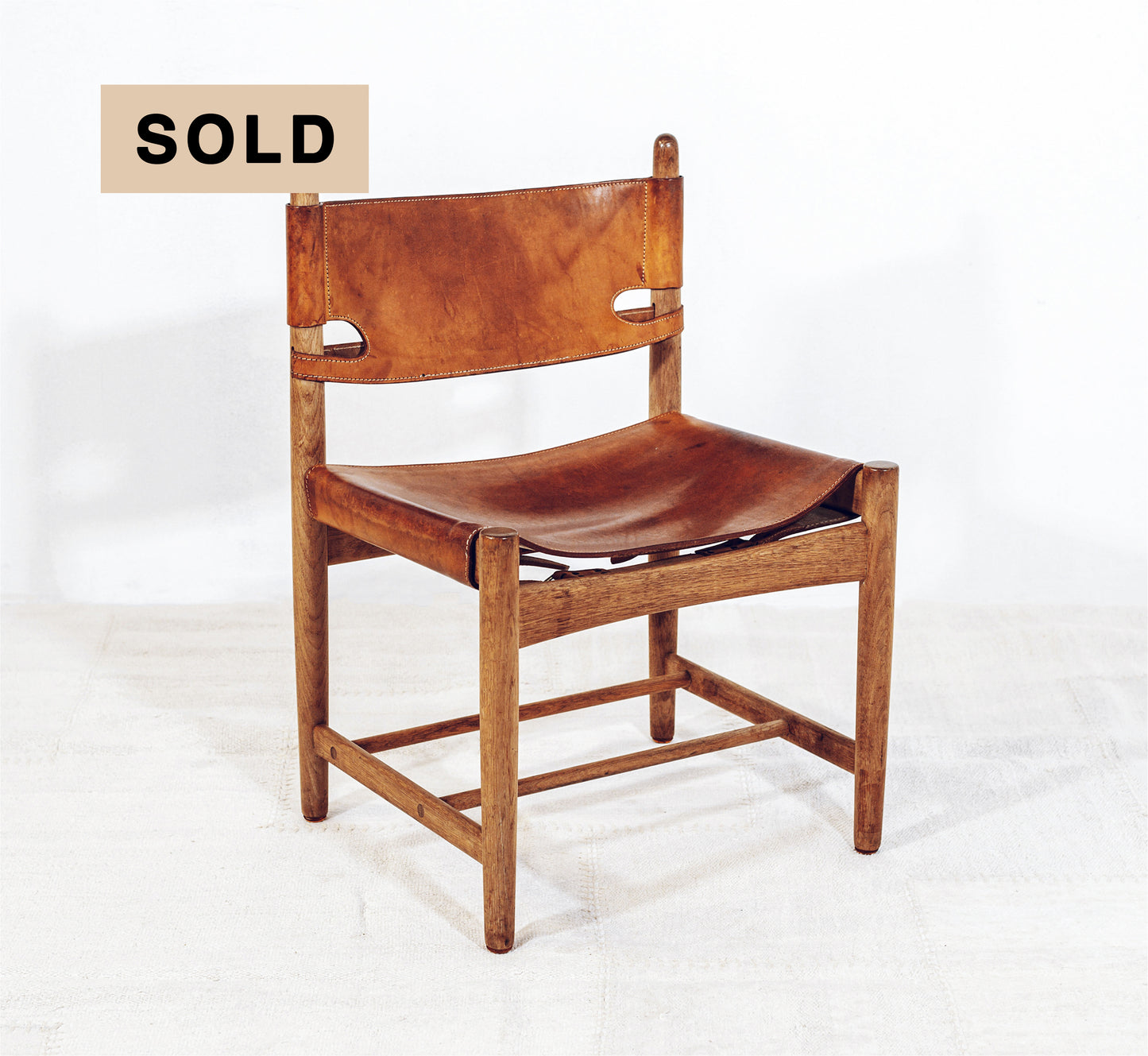 20th Century Borge Mogensen Oak Chair With Patinated Full Grain Leather