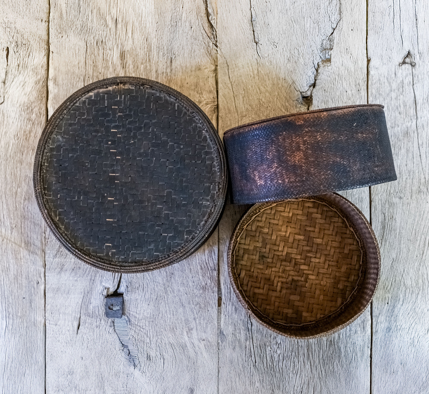 Large Lao Reed and Rattan Storage Baskets, First Half 20th Century